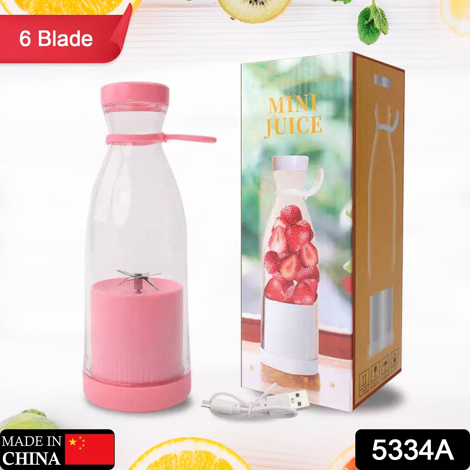 5334A BLENDER PORTABLE JUICER FOR SMOOTHIE , JUICE , VEGETABLE SHAKES WITH 6 BLADES WIRELESS CHARGING MINI PERSONAL SIZE MIXER BOTTLE GRINDER, 380 ML MULTICOLOR DeoDap 5334A BLENDER PORTABLE JUICER FOR SMOOTHIE , JUICE , VEGETABLE SHAKES WITH 6 BLADES WIRELESS CHARGING MINI PERSONAL SIZE MIXER BOTTLE GRINDER, 380 ML MULTICOLOR DeoDap